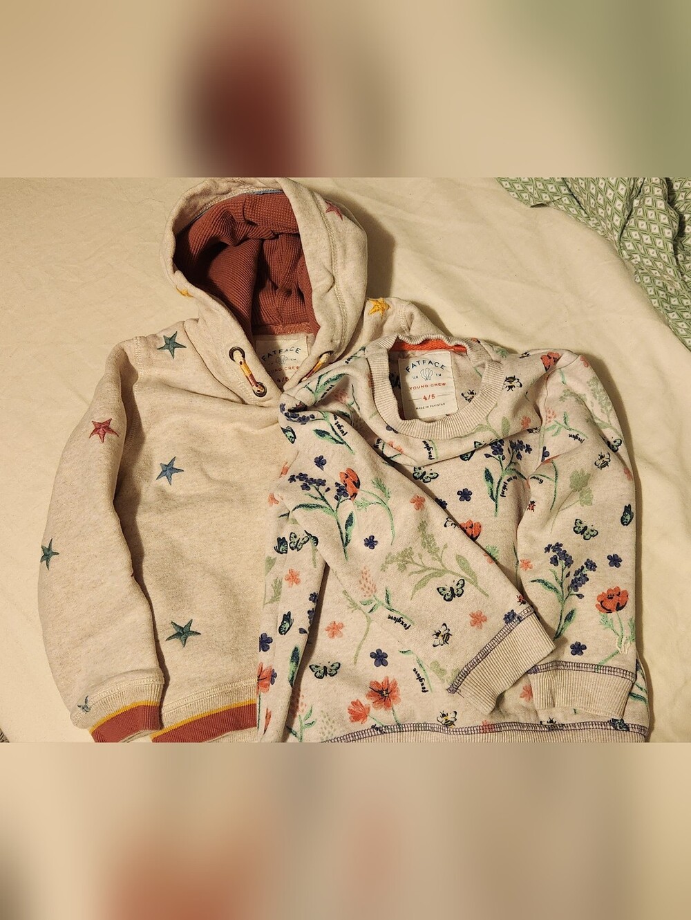 2 Fat Face Young Crew Kids' Sweatshirts with Star and Floral Prints
